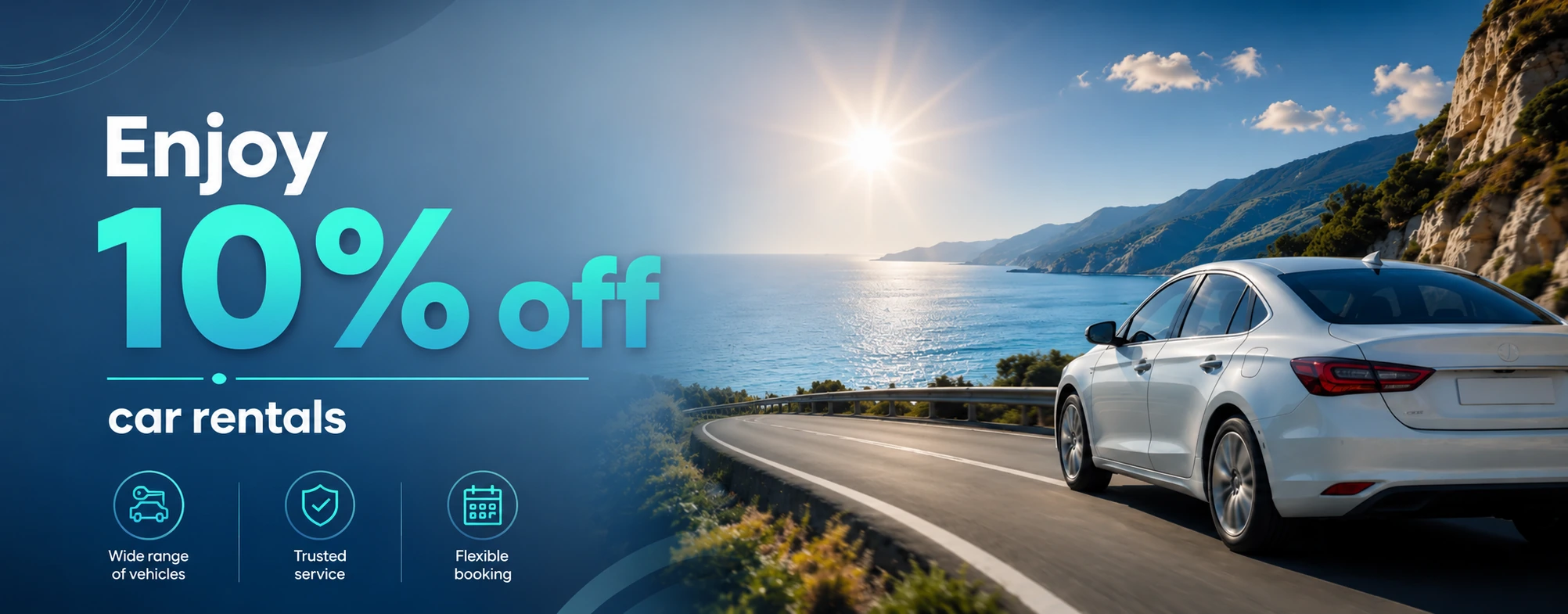 Enjoy 10% off car rentals with trusted service and flexible booking